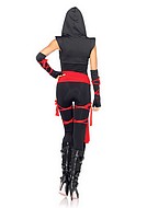 Weibliche Ninja (auch Kunoichi genannt), Kostüm-Body, Kapuze, Schärpe